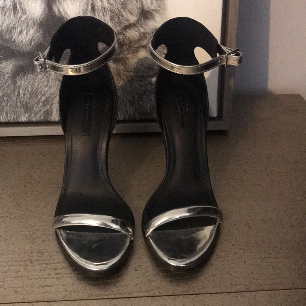 Metallic silver high heels